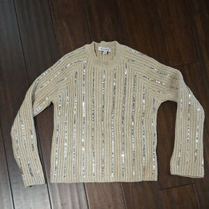 Tan Beige Sweater with Silver Sequins A50